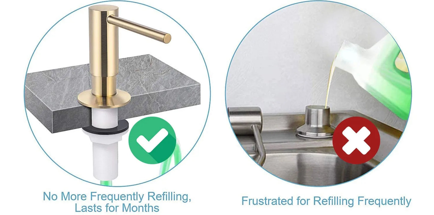 Samodra Messing-Flüssigseifenspender, Verlängerungsrohr-Set für Küchenzubehör, Badezimmer, Metall, eingebaute goldene Waschmittelspender