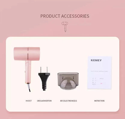 Kemei Professional Blow Dryer Negative Ion Smoother Hair Care Fast Drying Foldable Portable Pink Hair Dryer Home Travel Salon