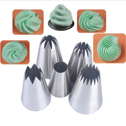 5pcs Large Metal Cake Cream Decoration Tips Set Pastry Tools Stainless Steel Piping Icing Nozzle Cupcake Head Dessert Decorators.