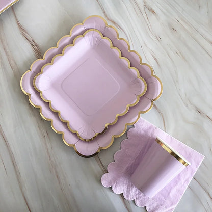 40pcs/set Yellow Green Pink Blue Paper Plates Cups Disposable Tableware Set for Wedding Birthday Party Baby Shower Supplies.