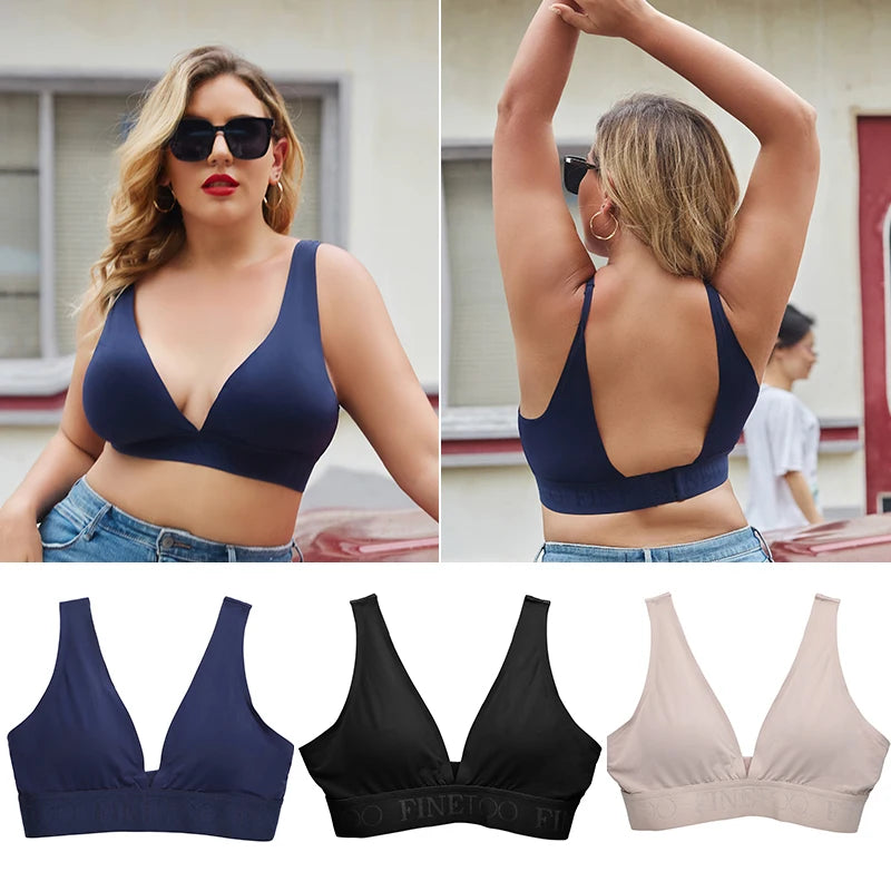 FINETOO Plus Size Women Cropped Top Female Bra S-XL V-Neck Girls Lingerie Active Bras Sexy Woman's Underwear Push Up Tube Tops.