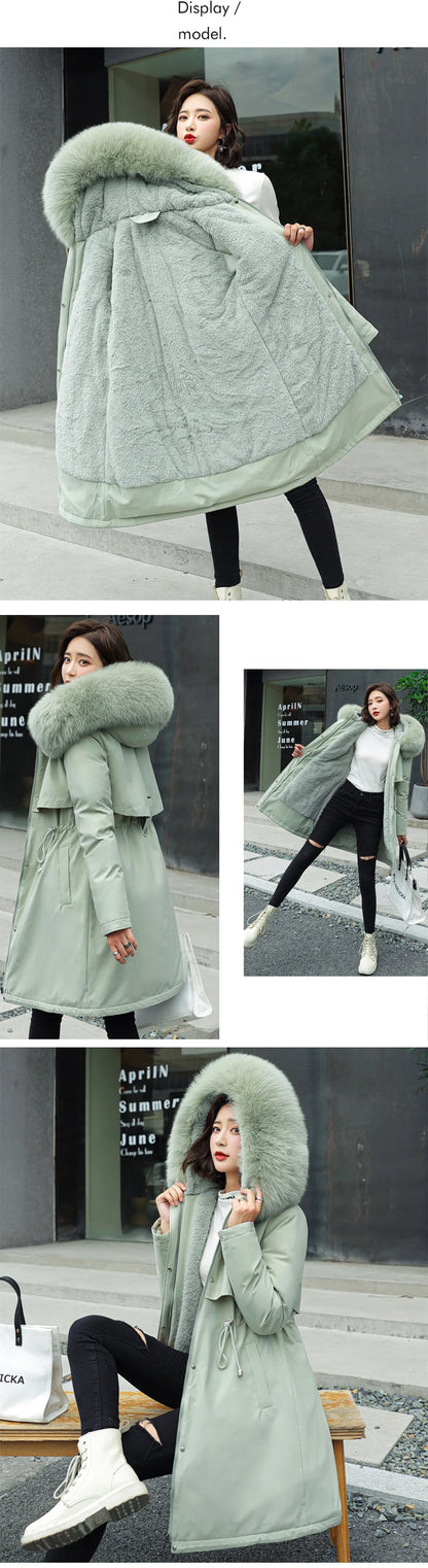 Neue Winterjacke für Damen, warme Parkas mit Pelzkragen, langer lässiger Parka, schmal, verdickt, Maxi-Größe, Damenmantel, Schnee-Kapuzenmäntel.