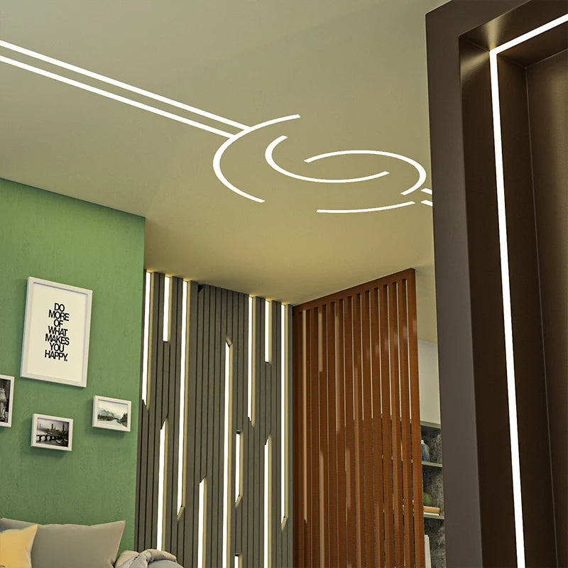 1-5m Black Silicone Tube LED Neon Light DC12V Flexible Recessed Diffuser Channel Waterproof Wall Ceiling Ribbon Rope Strip Light.