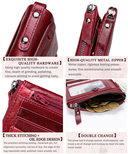 CONTACT'S Genuine Leather Short Wallets for Women Luxury Designer Coin Purse Female Money Clip Card Holder Customize Men Wallets