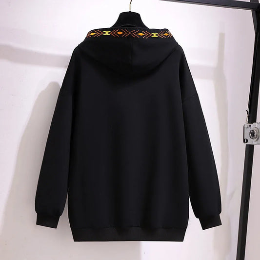 150Kg Plus Größe frauen Frühling Herbst Lose Mit Kapuze Stickerei Sweatshirt Büste 157cm 6XL 7XL 8XL 9XL 10XL lange-Ärmeln Casual Top