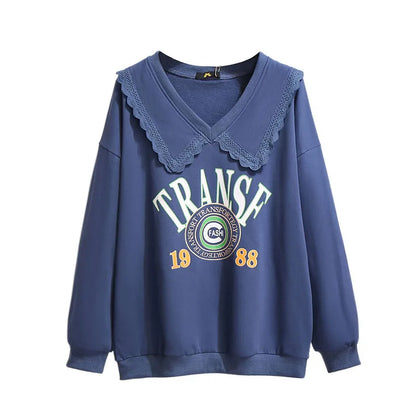 150Kg Plus Größe frauen Herbst Faul Stil Puppe Kragen Sweatshirts Fehlschlag 157cm 6XL 7XL 8XL 9XL 10XL lose Dünnen Langen Ärmeln Top