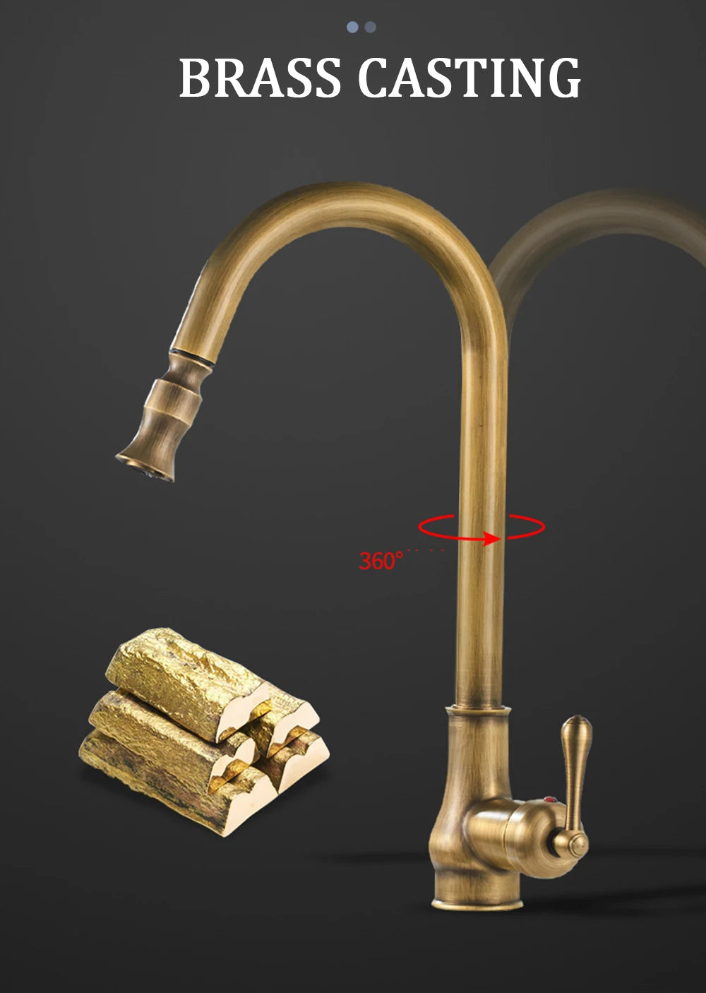 Antique Brass Kitchen Sink Faucet Pull Down Swivel Spout Kitchen Deck Mounted Bathroom Hot and Cold Water Mixers Tap
