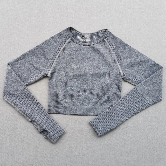 Seamless Yoga Crop Top For Women Long Sleeve Gym Workout Tops with Thumb Holes Sports Running Shirt Women Sportswear