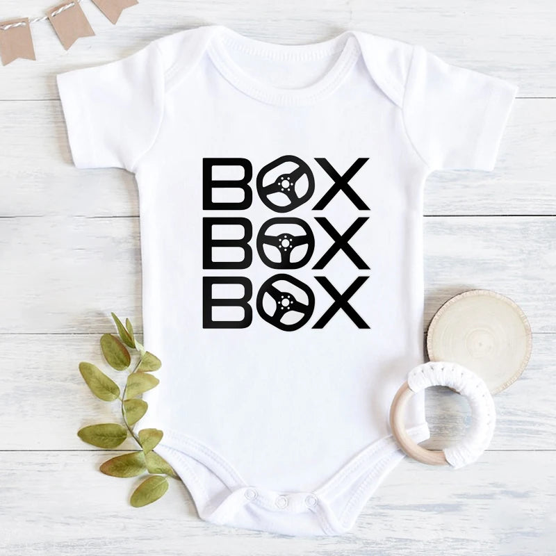 Neugeborenen-Body, kurzärmelig, Overall „Box Box Box“, Formel-1-Reifen-Compound-Design, Baby-Kleidung für Jungen, einfaches Kleinkind-Shirt, Rompe.