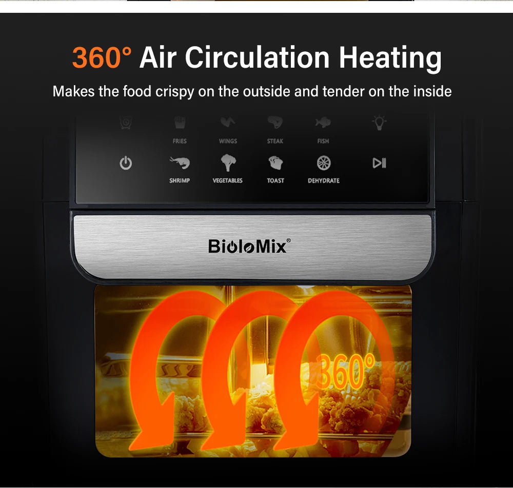 BioloMix Multifunctional 7L Air Fryer without oil electric oven, Dehydrator, Convection Oven, Touch Screen Presets Fry, Roast.