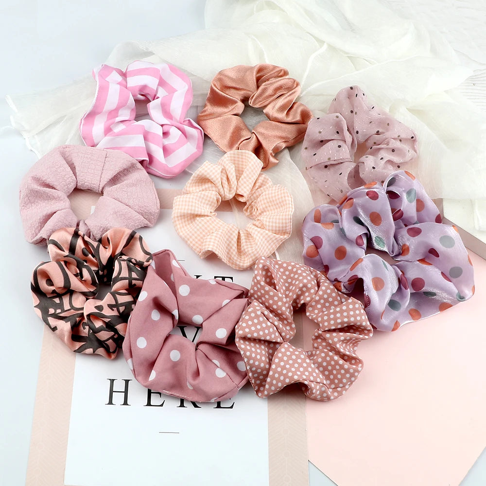 5Pcs/Lot Girl Pink Red Hair Band Accessories Fashion Large Hair Ties Solid Color Elastic Scrunchies For Women Ponytail Hairstyle.