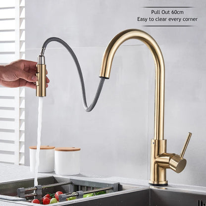 Pull Out Touch Sensor Kitchen Faucet 360 Rotation Smart Kitchen Faucet Sensor Tap Faucet Single Handle Mixer Tap