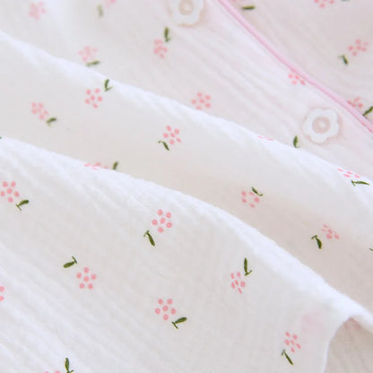 Fdfklak Spring Fall Full Sleeve Homewear Loose 2Pcs Pajama Set 100% Gauze Cotton Casual Print Sleeping Shirt Home Wear Clothes.