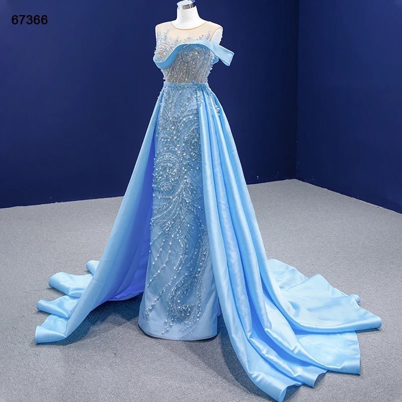 Jancember RSM67366 Blue Elegant Sequins Designer Evening Gowns Prom Dress.