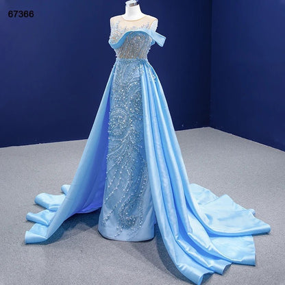 Jancember RSM67366 Blue Elegant Sequins Designer Evening Gowns Prom Dress.