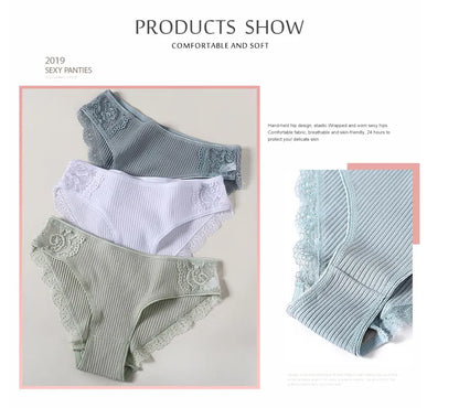 FINETOO 3Pcs/set Women Cotton Panties M-2XL Low-Rise Underwear Trendy Patchwork Lace Briefs Female Soft Underpants Lingerie 2022.