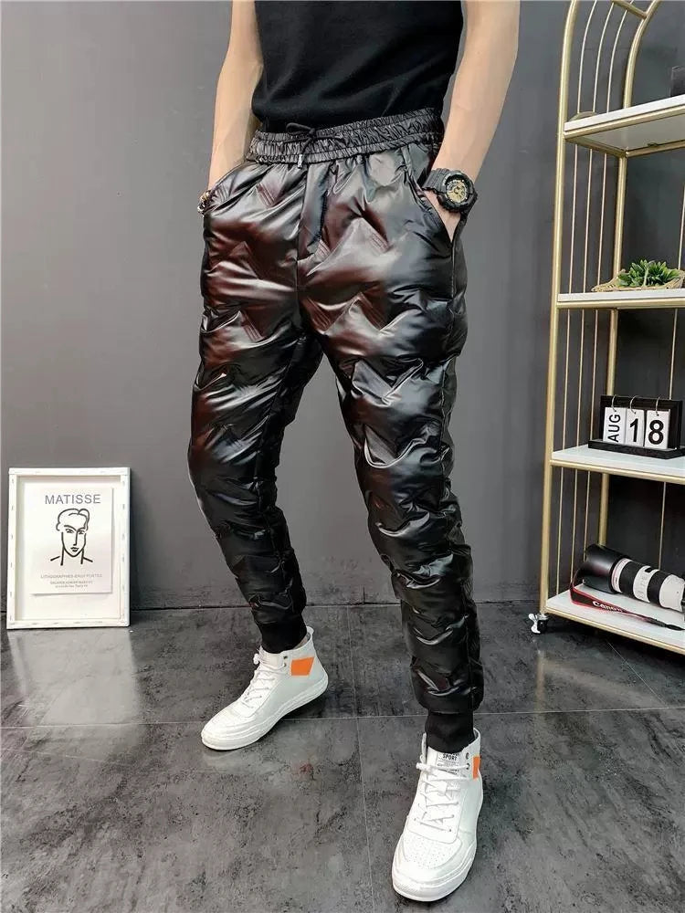 2022 New Men Shiny Winter Down Pant Thick Warm Sweatpants Casual Trousers Slim Outdoor Windproof Waterproof Cotton Pants.