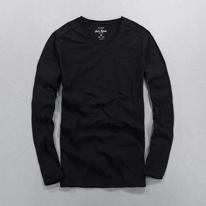 Fashionable Bamboo Cotton Long Sleeve Vintage T-shirts Men Casual Thin Tops Tees Comfortable Tshirt Distressed T-shirt