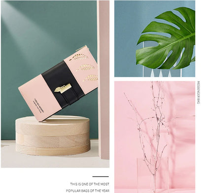 Hollow Leaves PU Leather Women's Long Wallet Fashion Female Coin Purses Hasp Zipper Clutch ID Credit Card Holders Money Bag Clip.