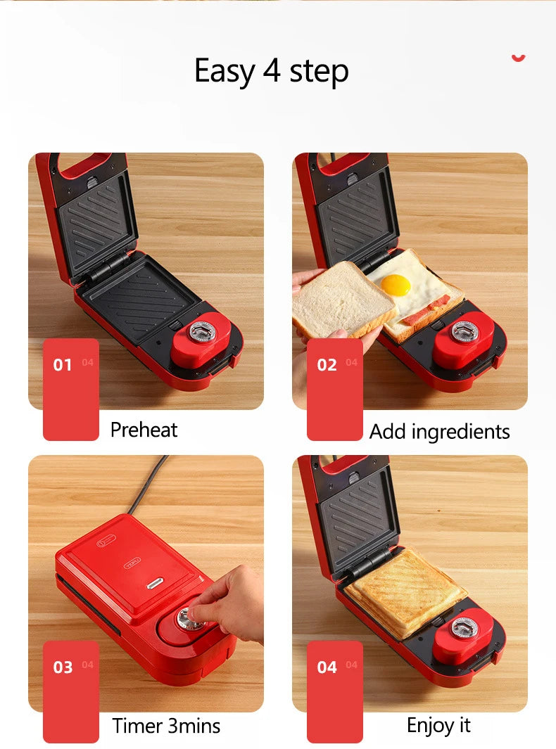 220V Electric Sandwich Maker Timed Waffle Maker Toaster Baking Multifunction Breakfast Machine takoyaki Pancake Sandwichera 600W.