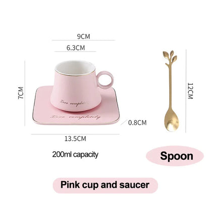 Nordic Ins Ceramic Mug Soy Milk Breakfast Condensed Coffee Tea Cup And Saucer Sets Gold Spoon Mugs Fashion Restaurant Snack Cups