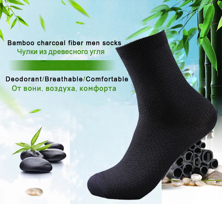 10 Pairs/Lot Men's Bamboo Fiber Socks 2025 New Compression Autumn Long Black Business Casual Man Dress Sock Gift Plus Size 42-45.
