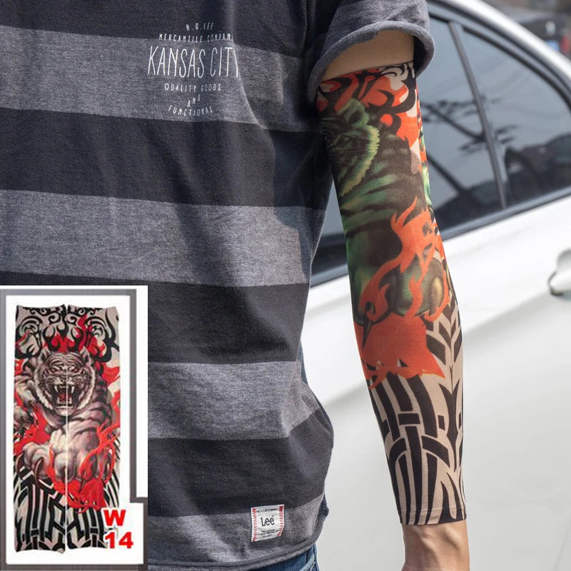 1pc hot sale tattoo sleeve  styles elastic Fake 100%nylon Arm stocking beloved girl Buddha Wolf Dragon design halloween cool men