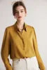 Birdtree 19Mm 90% Silk 10% Spandex Dress Shirts Women Turn Down Collars Pleated Tops Long Sleeve Office Blouses Autumn T36521JM.