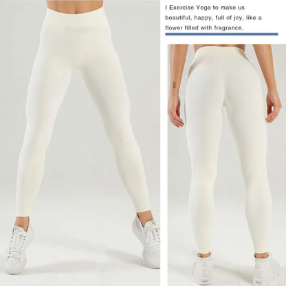 Ribbed Yoga Leggings Sports Tights Women Seamless Knit Yoga Pants White Femme Gym Leggings Skinny Workout Fitness Push Up.