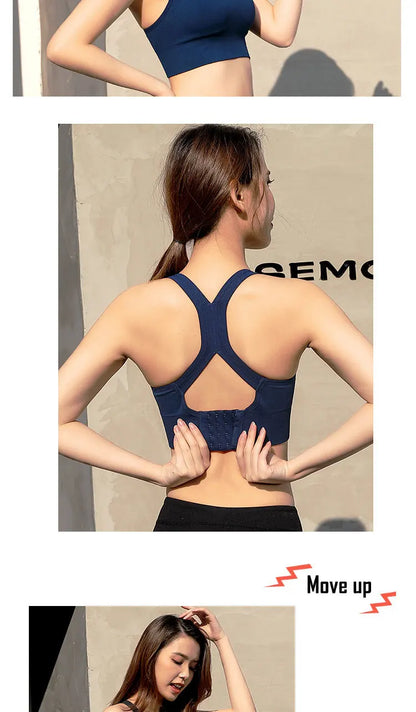 Shockproof Quick Dry Sports Bra Women Padded Gather Yoga Bra Push Up Gym Running Bra Seamless Workout Fitness Bra Top.