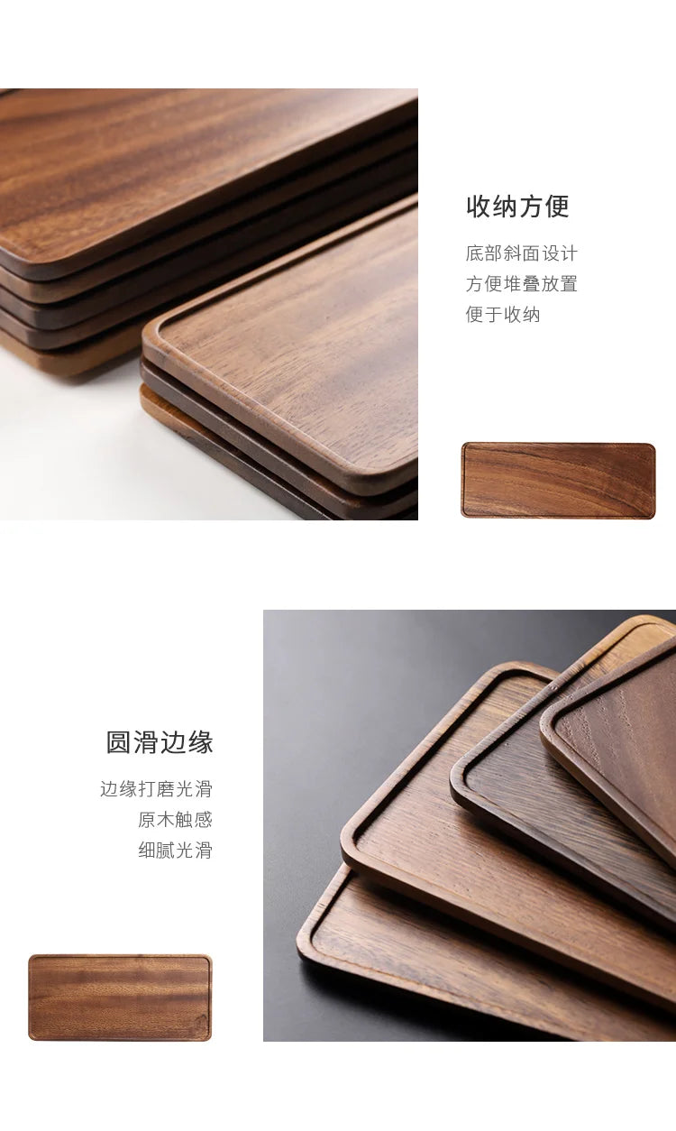 Rectangle Wooden Tea Tray Serving Table Plate Snacks Food Storage Dish for Hotel Home.