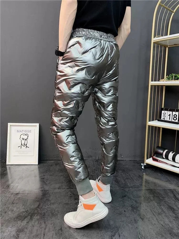 2022 New Men Shiny Winter Down Pant Thick Warm Sweatpants Casual Trousers Slim Outdoor Windproof Waterproof Cotton Pants