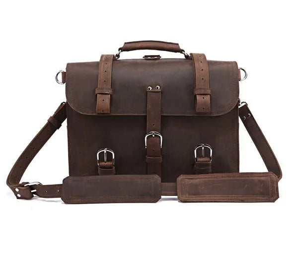 Vintage Crazy Horse Echtes Leder Männer Aktentasche Business Tasche Große Leder Aktentasche Männlichen 15.6 "Laptop Fall Schulter Tasche büro.