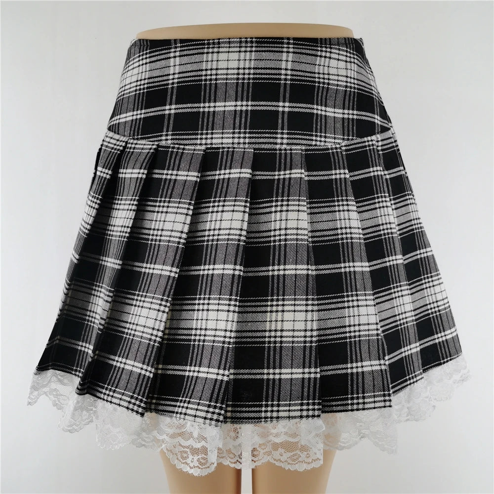 Harajuku Punk Gothic Black High Waist Black Skirts Women Sexy Patchwork Bandage Mini Female Streetwear Black Skirt.