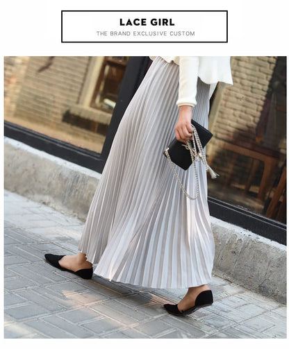 Classical Women Pleated Skirt 90cm/80cm Long Female Elastic Waist Skirt Big Size Velvet Pleated Skirt for Winter Ankle-Length