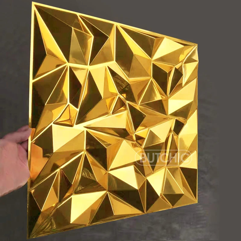 12 PCS 50x50cm car Metal plating color 3D Wall Panel gold luxurious electroplate 3D Wall Stickers Wedding party background wall