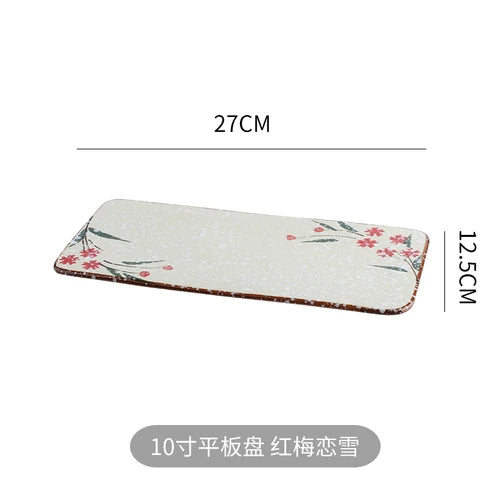 Japanese Style Set Tableware Cuisine Restaurant Commercial Retro Plate Rectangular Ceramic Net Red Tray Sushi Plate Dish.