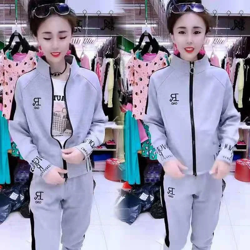 Women's Casual Suit Spring Autumn New Fashion Korean Sportswear Slim Long Sleeve Coats Tops And Pants 2 Two Piece Set For Women