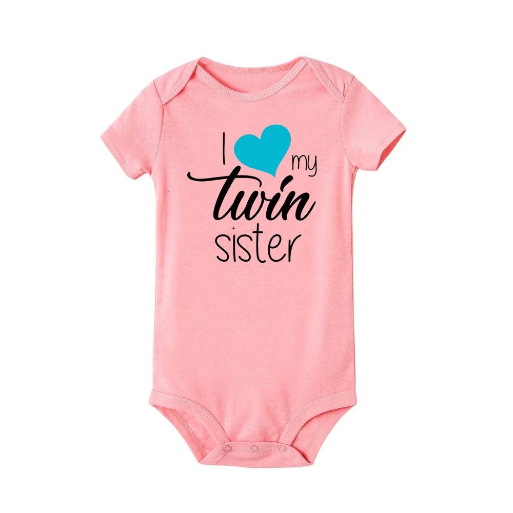 Zwillinge Säuglings-Body „I Love My Twin Sister Brother“ für Neugeborene, Jungen und Mädchen, kurzärmelig, Overall, Kleinkind-Kleidung, Baby-Geschenk-Strampler.