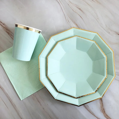 40pcs/set Yellow Green Pink Blue Paper Plates Cups Disposable Tableware Set for Wedding Birthday Party Baby Shower Supplies