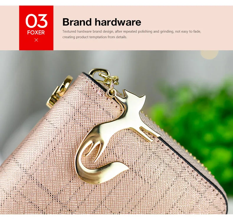 FOXER Women Split Leather Wallet Bifold Clutch Bag with Wristlet Fashion Card Holder Coin Purse Cellphone Bag Female Money Bag.