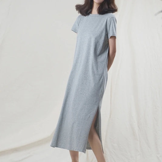 Casual 94 % Baumwolle Sommer frauen Kleider Solide Kurzarm Verschüttet Lange Midi Kleid Mode Sommerkleid Weibliche Kleidung, M30465