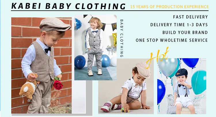 Newborn Boy Formal Clothes Set Infant Boy Gentleman Birthday Romper Outfit With Hat Vest Long Sleeve Infant Jumpsuit Suit Formal.