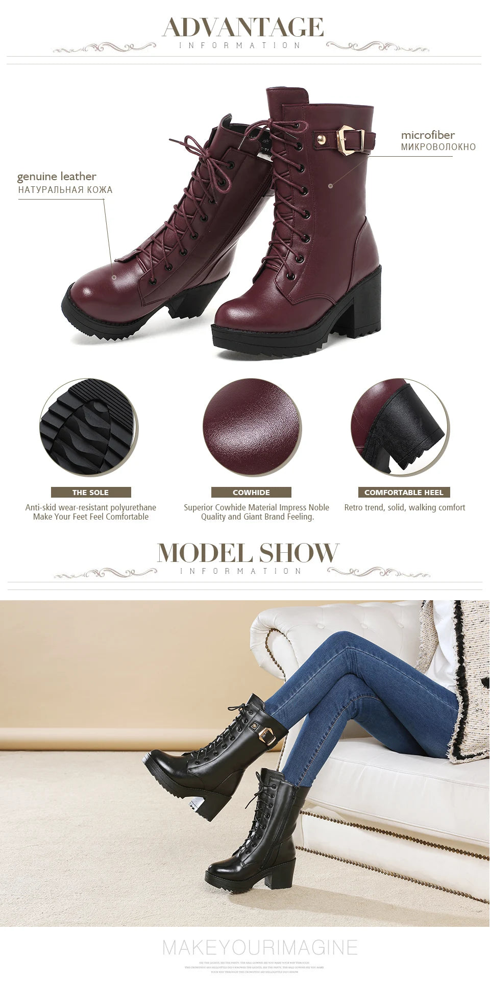 2025 Winter Leather Women Winter Boots Thick Wool Warm Women High-heeled Genuine Boot High-quality Female Snow Boots Women Shoes.