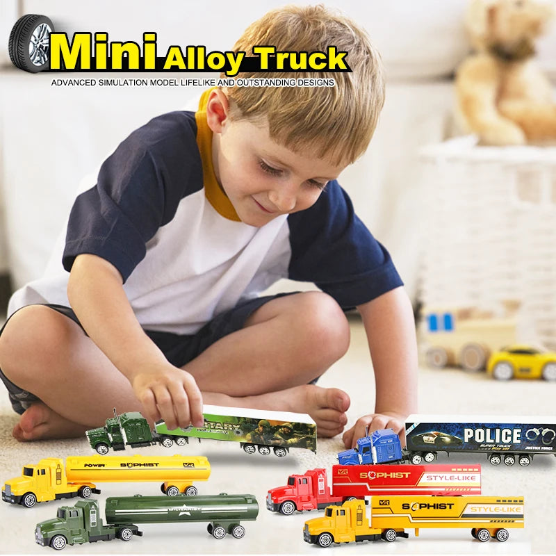 1 Pcs Sliding Alloy Truck Model Diecast Car Toy Container Oil Truck Tank Multi-color Vehicles Toys Birthday Gift for Children.