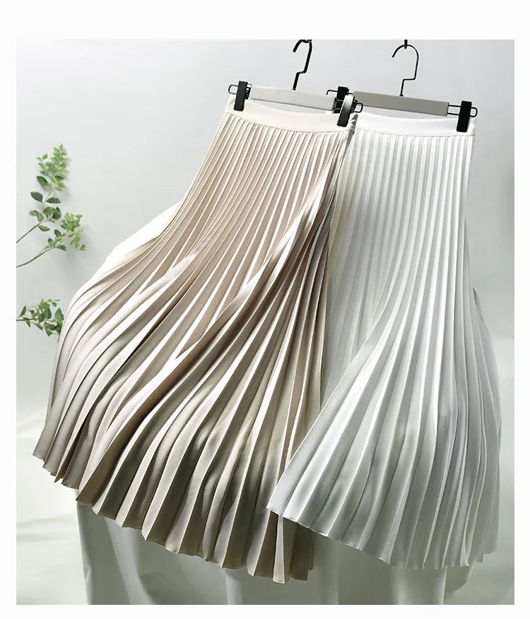 Looks Thin Pleated Skirt 2025 New High Waist A-line Skirt Mid-length Big Size Plaid Skirt Long Pleated Skirt Length 75-90cm.