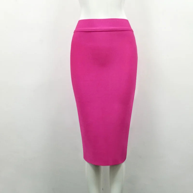 16 Colors High Quality Tight Pink Green Black Rayon Knee Length Bandage Skirt Night Club Party Skirt