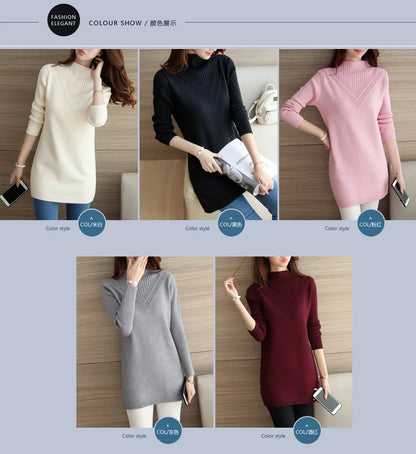 Frühling Herbst Winter Neue Rollkragenpullover Frauen Koreanische Lose Medium Lange Dicke Stricken Top Pullover Bodenbildung Pullover Ziehen