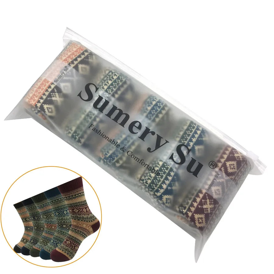 5 Pairs/Lot Wool Socks Men Winter Warm Cashmere Comfortable Long Crew Casual Bohemian Sock Male Gift for Husband Father 4 Styles