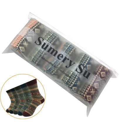 5 Pairs/Lot Wool Socks Men Winter Warm Cashmere Comfortable Long Crew Casual Bohemian Sock Male Gift for Husband Father 4 Styles